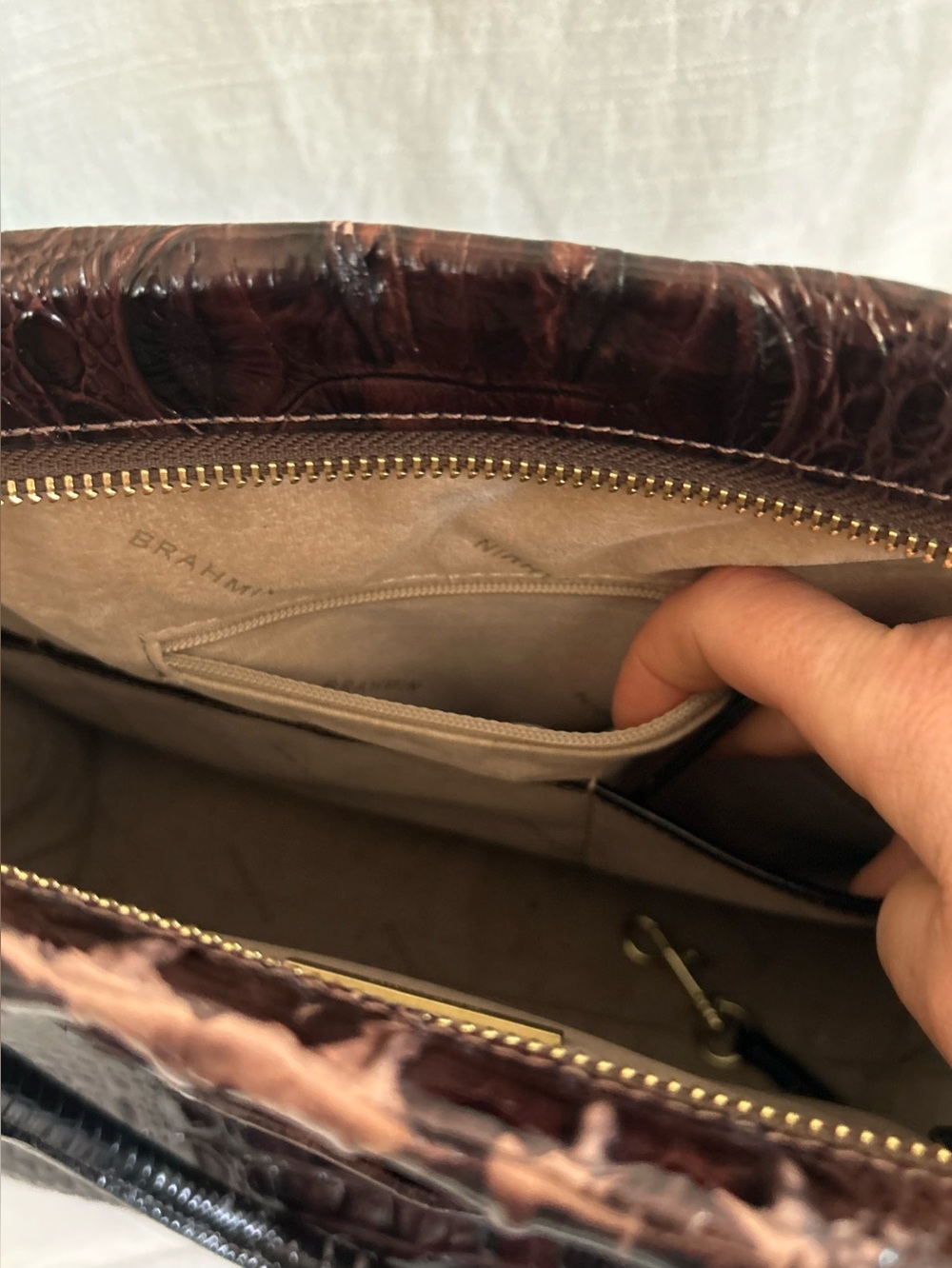 Brahmin Priscilla Classic Dark Brown Croc-Embossed Structured Satchel Handbag - Picture 10 of 16